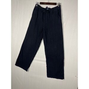 Gap Pants Women Medium Black Linen Blend Wide Leg Drawstring Coastal Casual